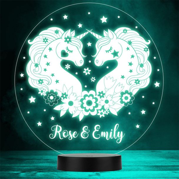 Two Unicorns With Flowers & Hearts LED Personalised Gift Night Light