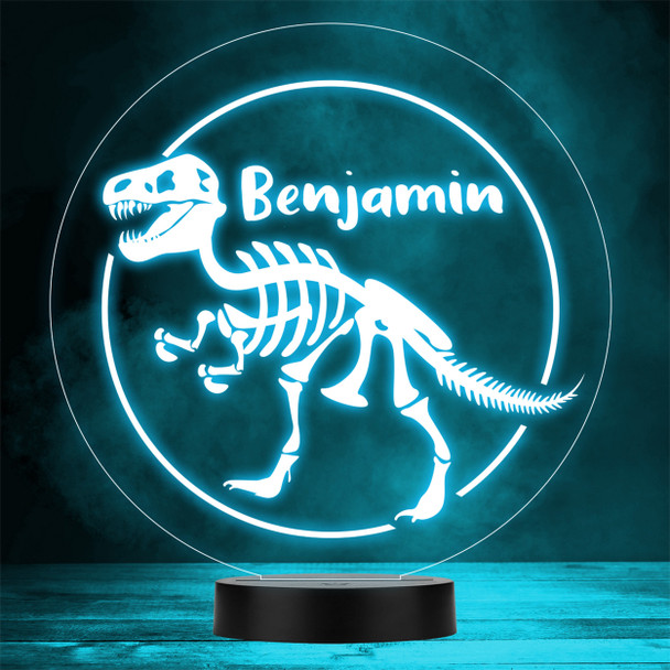 Dinosaur Fan T-Rex Skeleton Round LED Personalised Gift Night Light