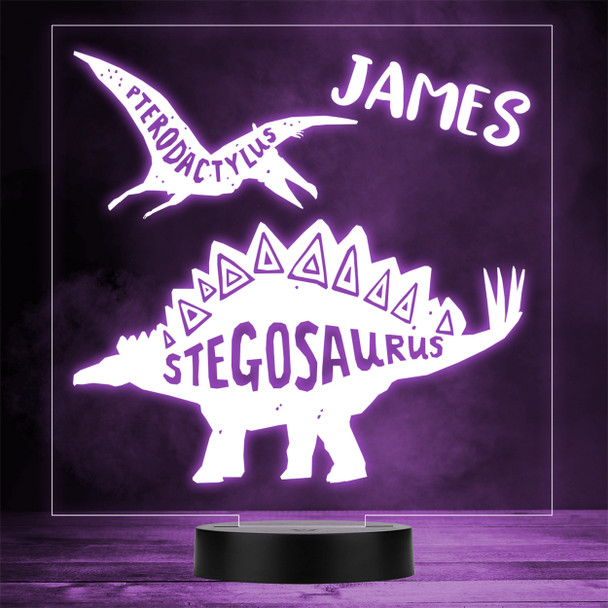 Dinosaur Silhouette Stegosaurus & Pterodactyl LED Personalised Gift Night Light