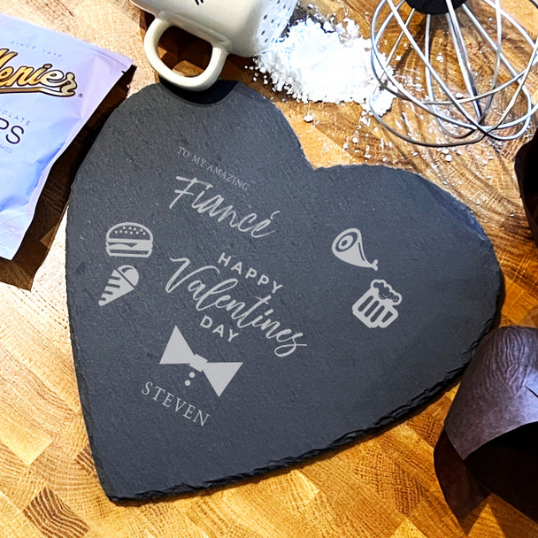 Heart Slate Valentine's Day Amazing Fiancé Bow Tie Personalised Serving Board