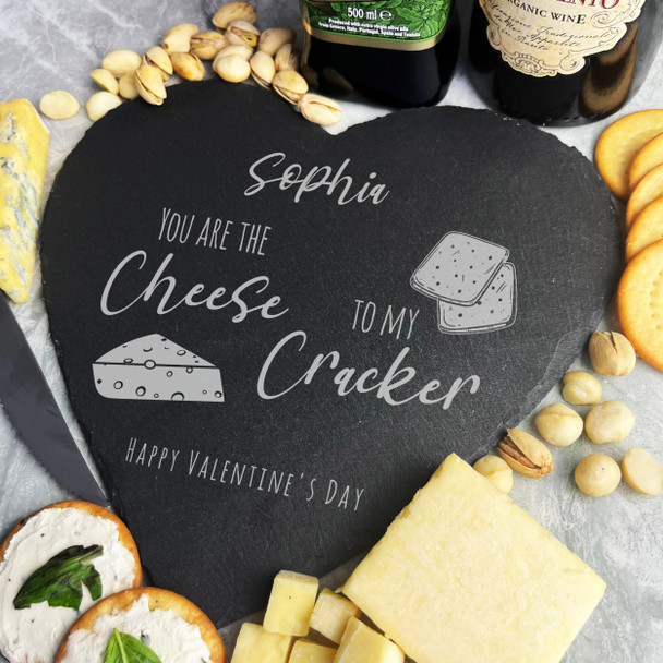 Heart Slate Valentine's Day Cheese To My Cracker Personalised Serving Board