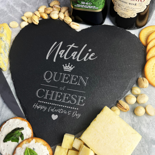 Heart Slate Valentine's Day Queen Of Cheese Personalised Serving Board