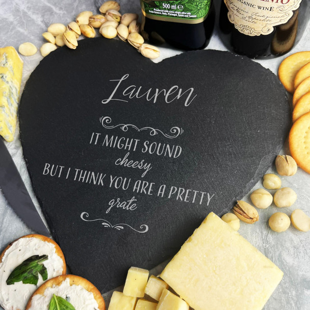 Heart Slate It Might Sound Cheesy Cheese Personalised Serving Board
