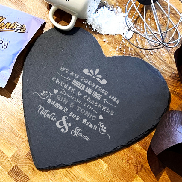Heart Slate We Go Together Like Couple Personalised Serving Board
