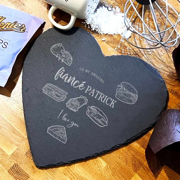 Heart Slate Amazing Fiancé I Love You Personalised Serving Board