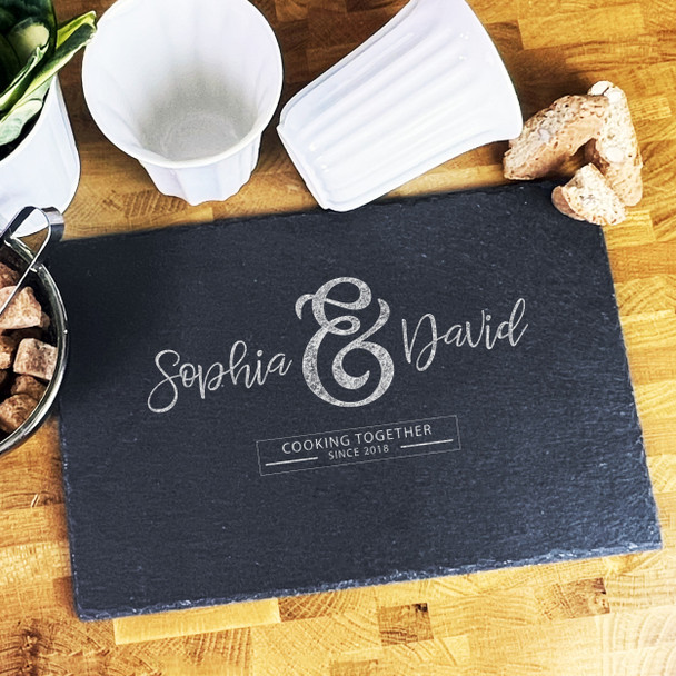 Rectangle Slate Couple Names Cooking Together Since Personalised Serving Board