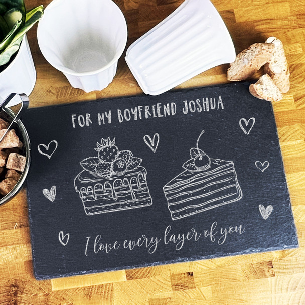 Rectangle Slate Boyfriend Love Every Layer Cake Personalised Serving Board