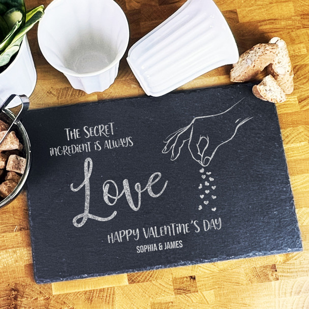 Rectangle Slate Valentine's Day Love Hand Sprinkling Hearts Serving Board