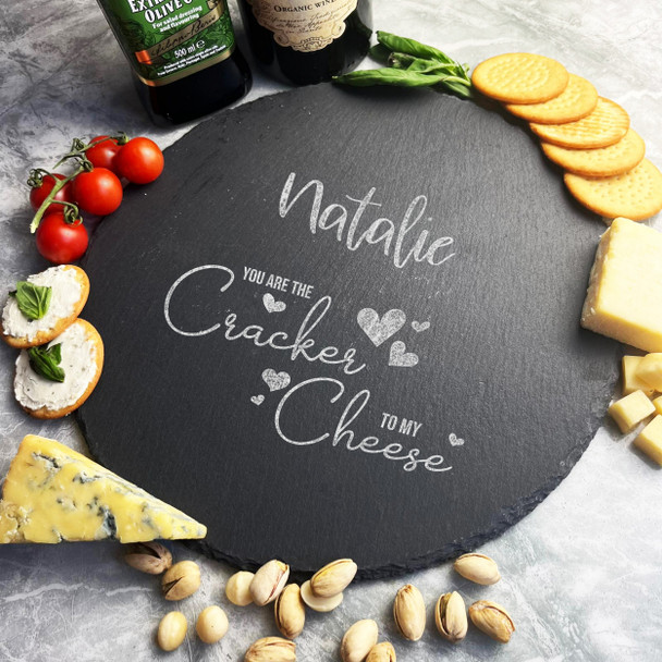 Round Slate Hearts Cracker To My Cheese Personalised Serving Board