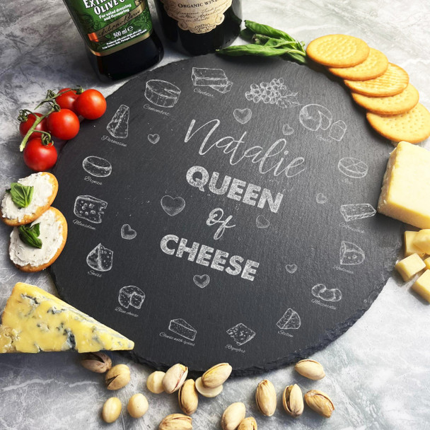 Round Slate Queen Of Cheese Selection Personalised Serving Board