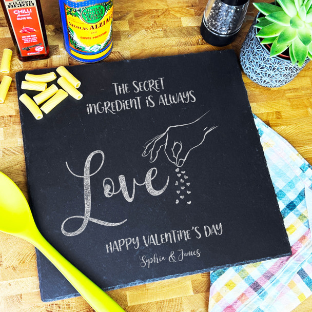 Square Slate Valentine's Day Love Sprinkling Hearts Personalised Serving Board