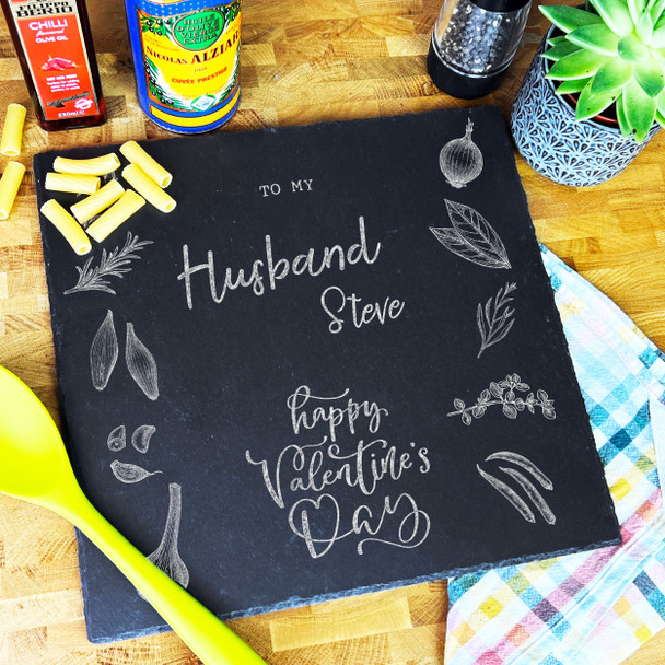 Square Slate Valentine's Day Ingredients Spices & Herbs Husband Serving Board