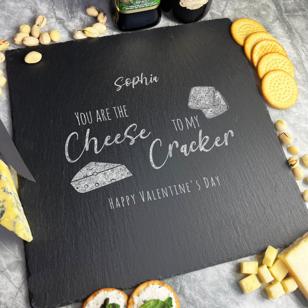 Square Slate Valentine's Day Cheese To My Cracker Personalised Serving Board