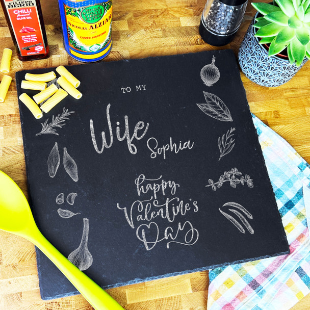Square Slate Valentine's Day Ingredients Spices & Herbs Wife Serving Board