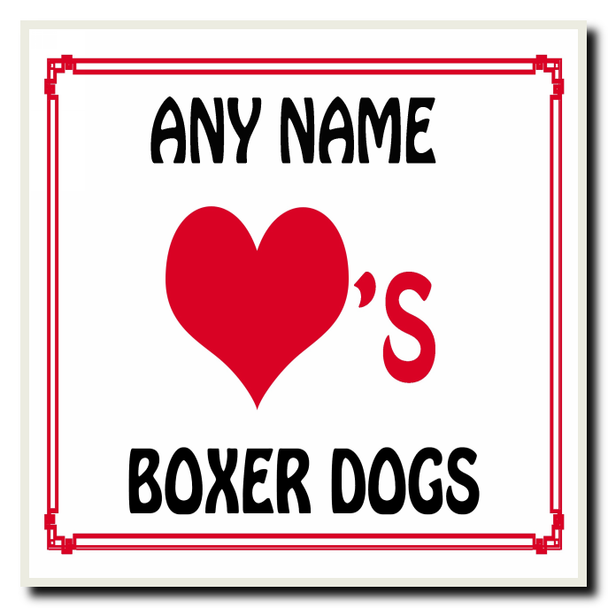 Love Heart Boxer Dogs Personalised Coaster