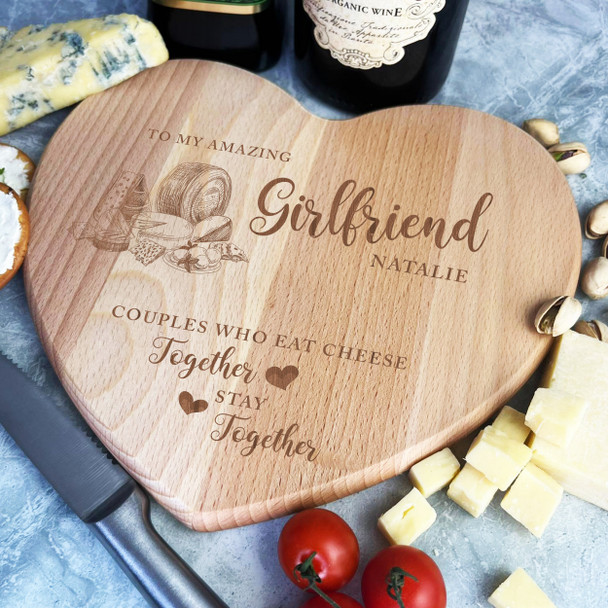 Wood Heart Amazing Girlfriend Selections Cheese Personalised Serving Board