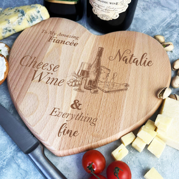 Wood Heart Amazing Fiancée Cheese Wine Personalised Serving Board