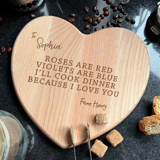 Wood Heart Roses Are Red Cooking Personalised Serving Board