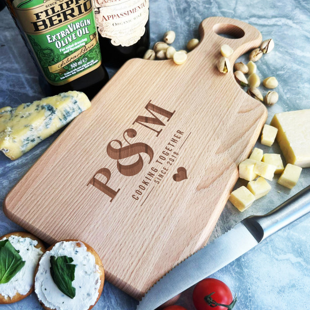 Wood Paddle Couples Name Initials Cooking Together Personalised Chopping Board