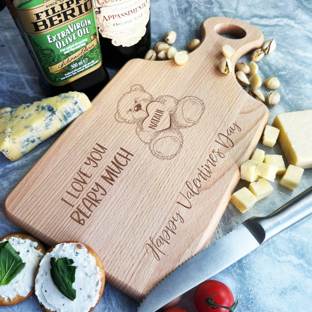 Wood Paddle Valentine's Day I Love You Bear Heart Personalised Chopping Board