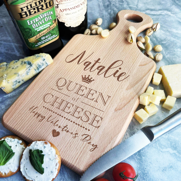 Wood Paddle Valentine's Day Queen Of Cheese Personalised Serving Board