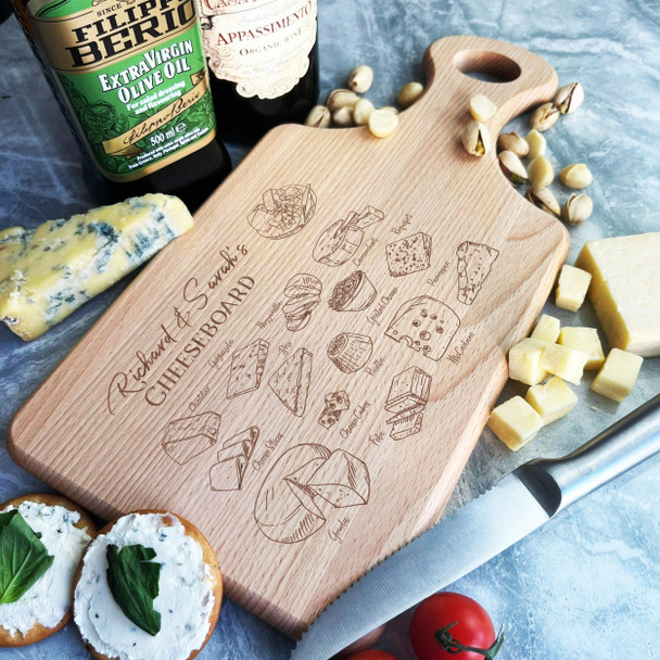Wood Paddle Couple Names Cheese Selection Personalised Serving Board