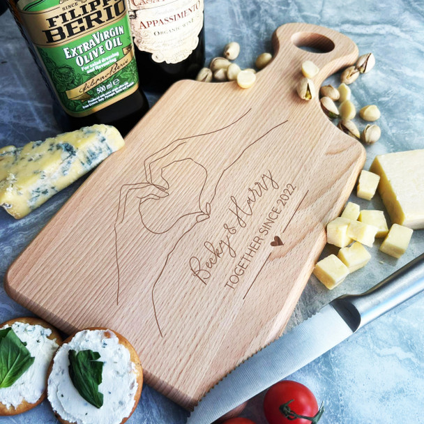 Wood Paddle Heart Hands Line Art Names Personalised Serving Board