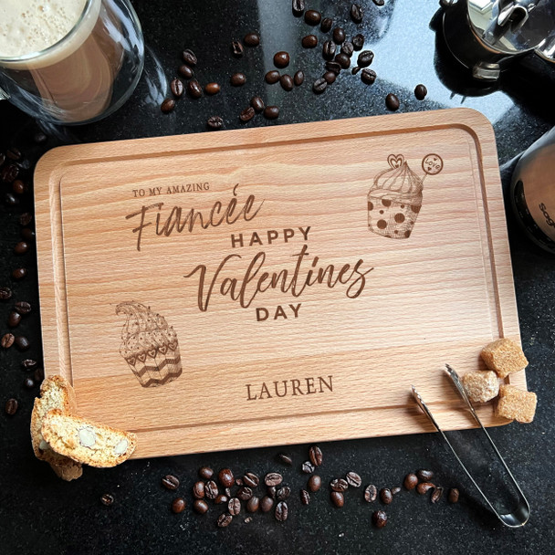 Wood Rectangle Valentine's Day Amazing Fiancée Cupcakes Serving Board