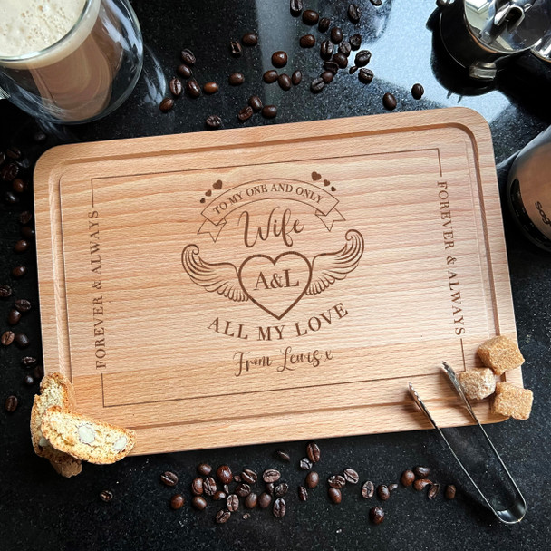 Wood Rectangle Wife Heart Wings Initials Personalised Chopping Board