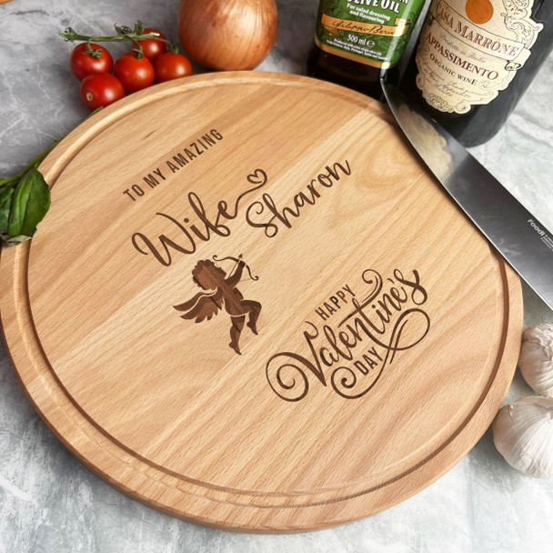 Wood Round Valentine's Day Amazing Wife Little Cupid Personalised Chopping Board