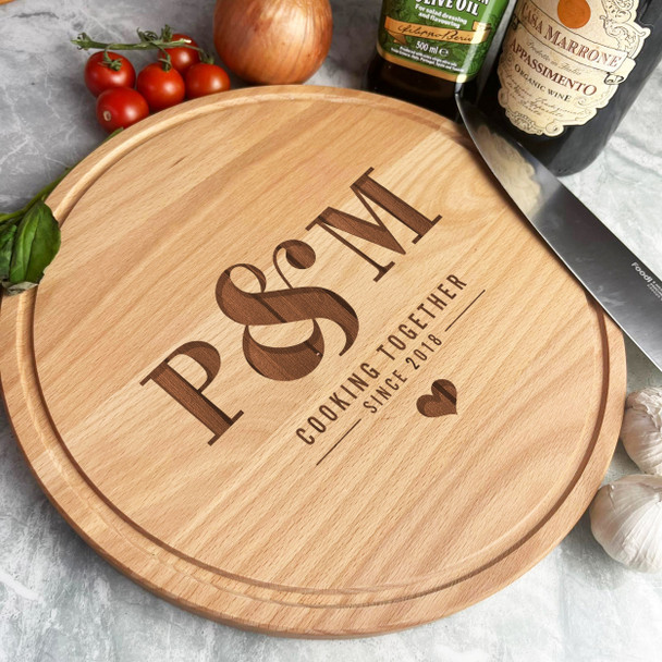 Wood Round Couples Initials Cooking Together Since Personalised Chopping Board