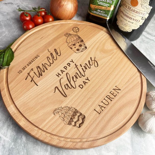 Wood Round Valentine's Day Amazing Fiancée Cupcakes Personalised Serving Board