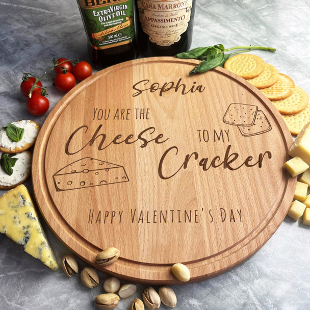 Wood Round Valentine's Day Cheese To My Cracker Personalised Chopping Board