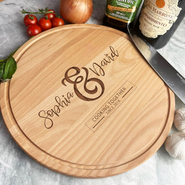 Wood Round Couple Names Decorative Cooking Together Since Chopping Board