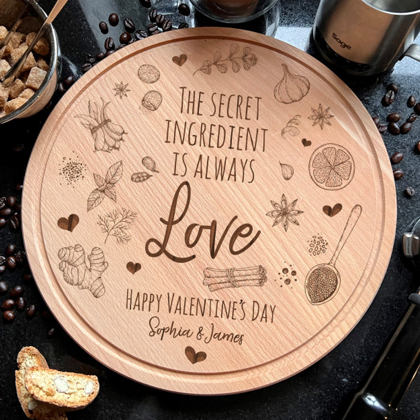 Wood Round Valentine's Day Cooking Ingredients Love Herbs Chopping Board