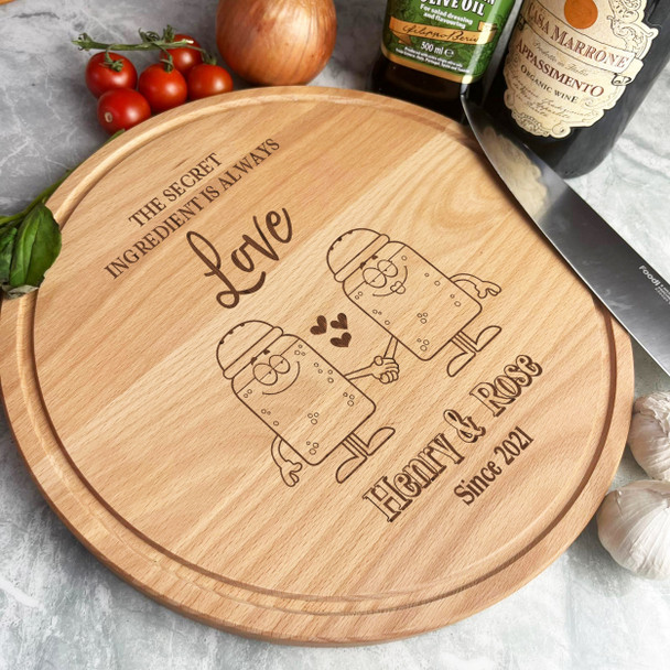 Wood Round Hearts Salt & Pepper Shaker Love Personalised Chopping Board