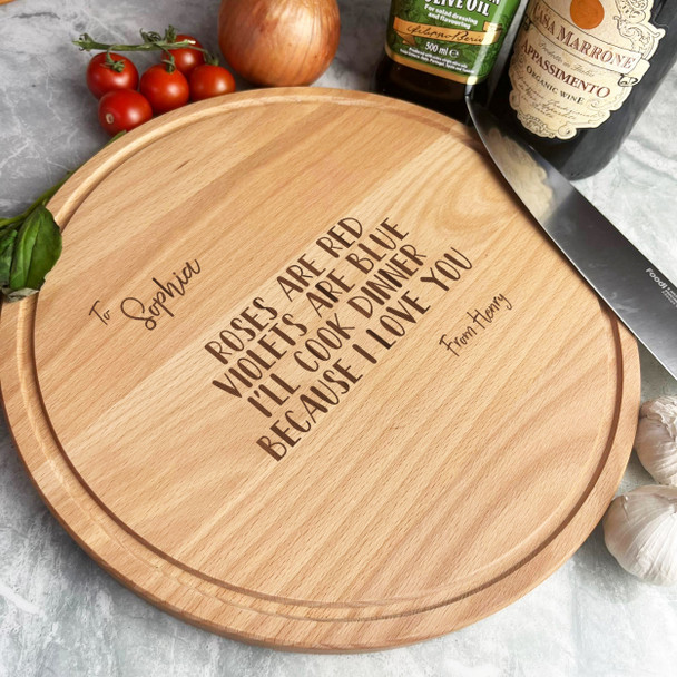 Wood Round Poem Roses Are Red Cook Dinner Personalised Chopping Board