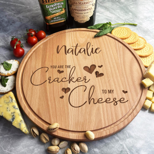 Wood Round Hearts Cracker To My Cheese Personalised Serving Board