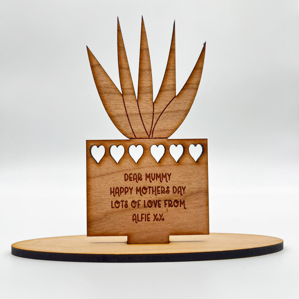 Pot Leaves Hearts Happy Mothers Day Plant Engraved Keepsake Personalised Gift