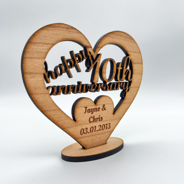 Happy 10th Wedding Anniversary Heart Engraved Keepsake Personalised Gift
