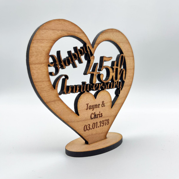 Happy 45th Wedding Anniversary Heart Engraved Keepsake Personalised Gift