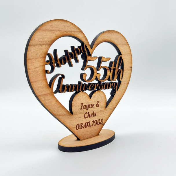 Happy 55th Wedding Anniversary Heart Engraved Keepsake Personalised Gift