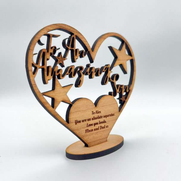 To An Amazing Son Stars Birthday Heart Engraved Keepsake Personalised Gift