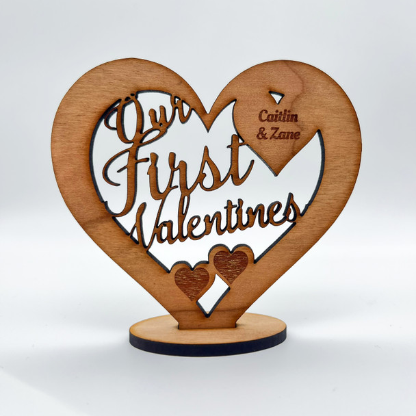 Hearts Our First Valentine's Day Heart Engraved Keepsake Personalised Gift