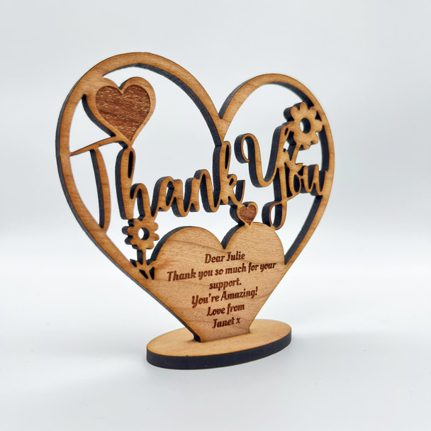 Thank You Appreciation Flowers Heart Engraved Keepsake Personalised Gift