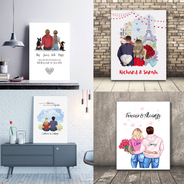 Little Family Dog Romantic Gift For Him or Her Personalised Couple Print