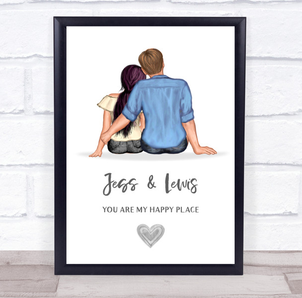 My Happy Place White Romantic Gift For Him or Her Personalised Couple Print