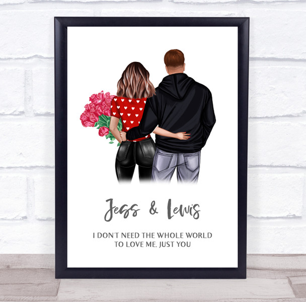 Pink Roses Love Romantic Gift For Him or Her Personalised Couple Print