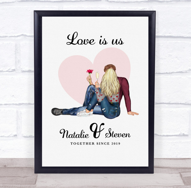 Love Is Us Pink Heart Romantic Gift For Him or Her Personalised Couple Print