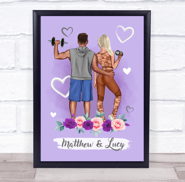 Roses Gym Romantic Gift For Him or Her Personalised Couple Print